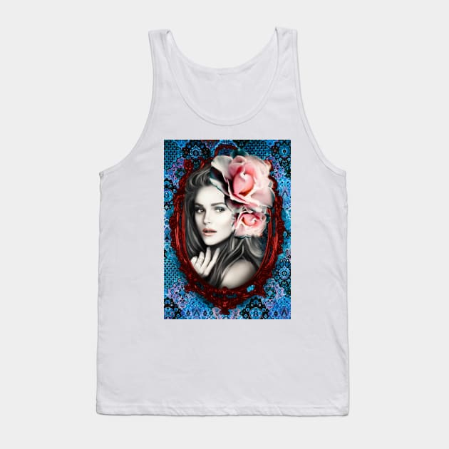 Beautiful Girl WITH ROSES in the Frame digital Art Fine ARTWORK Tank Top by Relaxing Art Shop